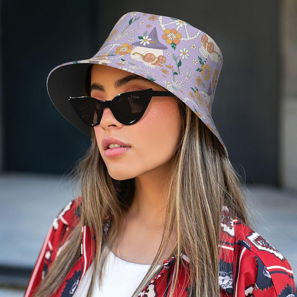 Mxllnbf Bucket Hat, Unisex Sun Hat Peace Halloween Purple